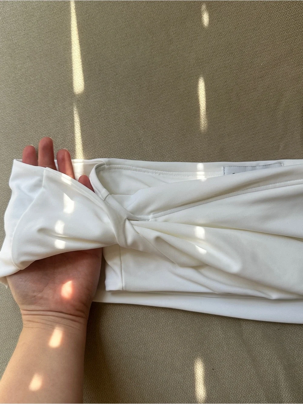 Club L London White Off-Shoulder Twist Crop Camisole